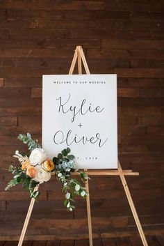 a sign with flowers on it that says,'welcome to our wedding kyffee and silver '