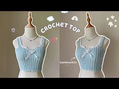 two pictures of a woman's top and the words crochet top