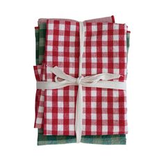 three red and white checkered napkins tied together