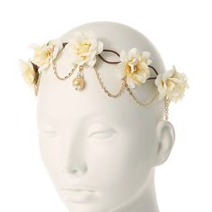 Chain Crown, Flower Crown Headband, Cream Flower, Ivory Flowers, Fashionable Jewelry, Cream Flowers, Crown Headband, Flowering Vines, Fantasy Jewelry