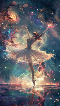 a painting of a ballerina dancing in space