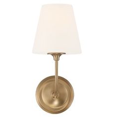 a wall light with a white shade on the top and bottom part of it's arm