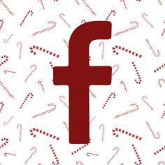 a red facebook logo surrounded by candy canes on a white background with the word f above it