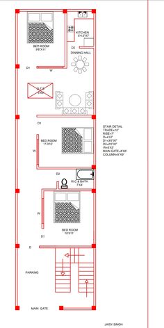 the floor plan for a three story house