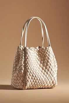 Polyurethane Clasp styling Imported | The Woven Mini Hollace Tote by Anthropologie in Beige, Women's, Polyurethane Mini Bag Outfit, Anthropologie Purse, Anthropologie Bags, Woven Leather Bag, Leather Handbags Women, Mini Tote Bag, Cloth Bags