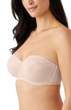 A strapless full-figure bra made from smooth, engineered lace minimizes the projection of the bust to make your clothes fit better. 62% nylon, 38% spandex Lined Hand wash, dry flat Imported Minimizer Bra, Minimiser Bra, Full Figured, Fabric Gifts, Free Fabric, Visual Effects, Make Your, Nordstrom, Bra