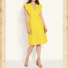 Ann Taylor Nwt Ruffle Sleeve Vneck Midi Flare Yellow Dress With Pockets, Linen Lyocell Casual, Size 8 Yellow V-neck Midi Dress For Work, Shift Midi Dress With Split Neck, Summer Split Neck Dresses For Workwear, Fitted V-neck Dress With Split Neck For Spring, Spring Split Neck Dress For Work, Knee Length Dresses Casual, Cocktail Dress Holiday, Short Sleeve Lace Dress, Flare Sleeve Dress