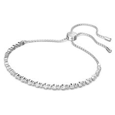 Infused with subtle elegance and timeless sparkle, this delicate cupchain bracelet would make a lovely Mother's Day gift. The design combines white stones and rhodium plating, finished with an adjustable sliding closure to fit any wrist size. The perfect partner for everyday outfits, it stacks easily with other bracelets and would be a welcome addition to any jewelry box. Article no.: 5465384 Minimum length: 4 3/8 inches Maximum length: 8 5/8 inches Material: Crystals, Rhodium plated Color: Whit Stylish Watches For Girls, Swarovski Watches, Flowers For Men, Bracelet Tennis, White Stones, White Bracelets, Girls Watches, Stylish Watches, Gold Plated Bracelets