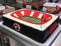 a cake that is shaped like a football field