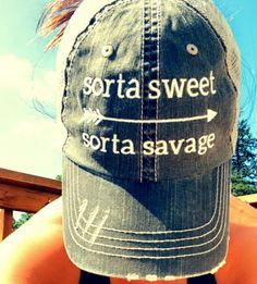 ✧ Sorta Sweet Sorta Savage Trucker Hat ✧ This hat will get you a ton of compliments, guaranteed! Trendy and comfortable, you're going to want to wear this hat everywhere.  * 100% herringbone cotton front, 100% polyester mesh back * Unstructured, six-panel, low-profile * Pre-curved fray visor with contrasting undervisor; Velcro closure * Designed and embroidered in the USA ► Estimated delivery: 4-7 business days (ships from Houston, TX) Our online customer reviews confirm that this hat is very well fitted and lightweight.  ♥ JOIN THE MOVEMENT ♥ Karmavore® is a movement celebrating mindfulness, self-love, and empowered living. Inspired by ancient wisdom and modern culture, we create sweatshop-free, ethically made, and eco-conscious yoga-inspired clothing. ♥ LET'S CONNECT ♥ Follow us on Insta Vintage Soft-washed Hat, One Size Fits Most, Distressed Adjustable Snapback Hat, Soft-washed Baseball Cap, One Size Fits Most, Adjustable Distressed Baseball Cap, Distressed Curved Brim Hat, Distressed Visor Hat, One Size Fits Most, Adjustable Distressed Cap, Distressed Adjustable Cap, Adjustable Soft-washed Snapback Hat