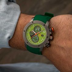 The LIV GX-AC Green Kirmit features a multi-layer black dial, a Swiss ETA 7750, 25 jewel movement, an automatic 12- hour chronograph, a date window, 42-hour power reserve, a 316L stainless steel gray IP case with skeleton back case, a scratch-resistant & anti-reflective sapphire crystal, a screw-down crown and water-resistant to 100 meters. Liv Watches, Fancy Watches, Etsy Marketing, Watch Lover, Luxury Watches For Men, Swiss Watches, Swiss Made, Wrist Watches, Men's Watch