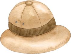 a drawing of a tan hat with a brown ribbon around the brim