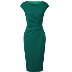 This dress can be a perfect addition to almost any outfit from formal to daily wear, great for work, meetings, offices, businesses, work, parties, cocktails, weddings, casual, everyday dressing, etc. Pair with a delicate necklace and heels for a chic office look. Comfortable and classic, this ruched sheath dress is perfect on its own or as a layer under a blazer or jacket. Smart Casual Green Dress, Professional Dresses For Work Lulus, Affordable Solid Color Mini Dress For Work, Buisness Attire Women Dress, Dress For Success Middle School, Formal Office Dress For Ladies, Formal Green Bodycon Midi Dress, Green Bodycon Midi Dress For Formal Occasions, Elegant Green Bodycon Dress