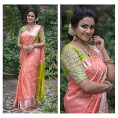 a woman in an orange and yellow sari posing for the camera with her hand on her hip