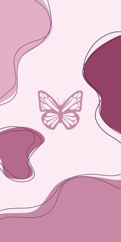 a pink and white butterfly flying in the sky above some hills with purple swirls