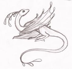 a pencil drawing of a dragon with wings