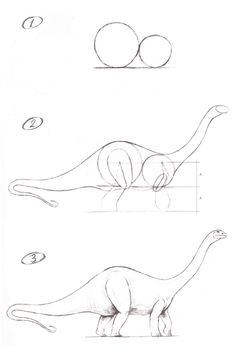 three different types of dinosaurs are shown in this drawing lesson, including one dinosaur and the other