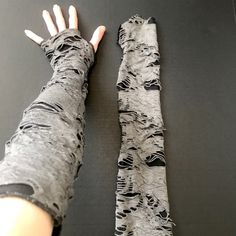 Bundle & Save On Shipping! Long Mummy Gloves Gray Cut Out Arm Warmers Mens Zombie Costume Covers Ripped Nwt Great For Men Or Women! Handmade In The Usa By Me! Long Gray And Black Holey/Ripped Layered Armwarmers. Over The Elbow Length. The Gray Shredded Material Is Layered Over A Soft Black Knit Material. Great For Cosplays, Halloween Costumes And Gothic/Alternative Outfits! I Also Make A Shorter Version Of These, Matching Leg Warmers, And These In A Cream White Color! Arm Warmers Are Great For K Cute Zombie Halloween Costumes, Arm Gloves Outfit, Zombie Aesthetic Outfit, Ghost Costume Men, Halloween Zombie Costumes, Apocalypse Aesthetic Clothes, Zombie Accessories, Hand Bandages, Zombie Costume Ideas