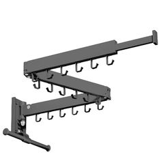 two black metal racks with hooks on them