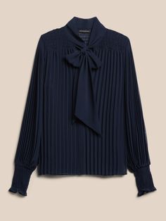 Pleated Tie-Neck Top | Banana Republic Pleated Tops For Daywear In Fall, Classic Pleated Tops For Fall, Fall Classic Pleated Tops, Chic Fitted Blouse With Pintucks, Chic Blouse With Pintucks, Elegant Tops With Smocked Cuffs For Daywear, Fall Pleated Blouse For Work, Pleated Tops For Evening Wear In Fall, Spring Formal Pleated Top