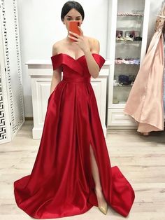 Any+questions(color,size,delivery+time+and+so+on),please+leave+us+message+when+buy.    Customized+service+and+Rush+order+are+available.    Any+questions,please+contact+us+by+email+:KKprom@outlook.com    A.+Color:    All+color+are+available+from+our+color+chart.Please+contact+us+if+you+want+other+... Red Satin Prom Dress, Simple Evening Dress, School Dance Dresses, Prom Dresses Simple, Red Satin Dress, Red Prom, Sweet 16 Dresses, Satin Prom Dress, Red Prom Dress