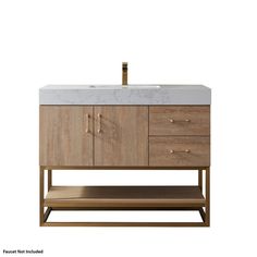 a bathroom vanity with two drawers and a white counter top on the bottom, in front of a white background