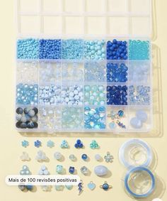 the contents of a bead kit including beads, buttons and other accessories are shown