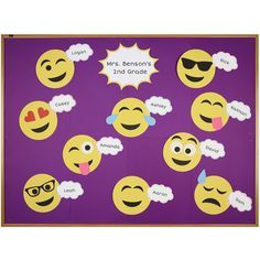 a bulletin board with different emoticions on it