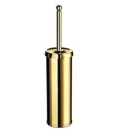 a gold toilet brush and holder on a white background