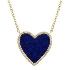 14K Gold Diamond Halo Medium Lapis Heart Necklace. This beautiful gemstone is used to encourage self - awareness, self - confidence, self - knowledge, peace and harmony. Item Information Metal: 14k Gold Chain Length: 16"+1"+1" Dimensions: 15x15mm Gemstone Information Gemstone(s): Diamond, Lapis Total Carat Weight: D 0. Body Jewelry Men, Necklace Length Guide, Bracelet Size Chart, Blue Accessories, Heart Necklace Diamond, Heart Gemstone, Stone Heart, Gold Chain Necklace, Diamond Halo