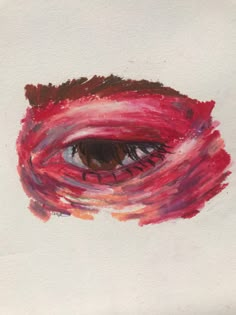 an eye painted in red and pink on white paper