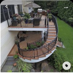 an aerial view of a deck and patio area