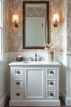 Get inspired by this elegant powder room remodel! Designer wallpaper, modern fixtures, and a luxurious vanity create a stunning retreat. Transform your space today! #bathroomremodel #powderroomdesign Luxury Powder Room, Power Room, Home Remodel, Powder Room, Modern Luxury, Home Remodeling, Bathrooms Remodel, Luxury Design, Designer Wallpaper