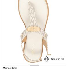 Stylish Micheal Kors Sandals.Please See Photos For Description Michael Kors White Leather Sandals, Michael Kors Ankle Strap Sandals With Branded Insole, Chic Michael Kors Sandals, Michael Kors Synthetic Sandals With Branded Insole, Michael Kors Flat Sandals, Michael Kors Shoes, Women's Shoes Sandals, Wedding Shoe, Shoes Sandals