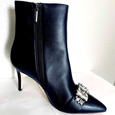 Highest Quality, Natural Leather Boots With Beautiful Jewelry Decors, High Fashion Piece Of Your Wardrobe Glamorous Leather Ankle Boots, Glamorous Leather Boots With Almond Toe, Glamorous Leather Almond Toe Boots, Karl Lagerfeld Shoes, Famous Designer, Famous Designers, Shoes Heels Boots, Natural Leather, Karl Lagerfeld