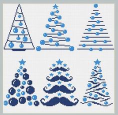 cross stitch christmas tree patterns with blue dots