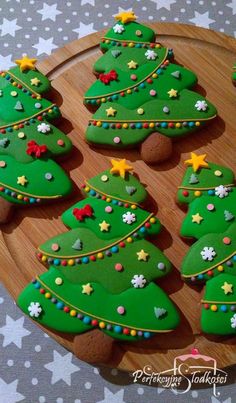 decorated cookies in the shape of christmas trees