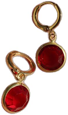 Red Gold Plated Earrings For Party, Red Gold Plated Drop Earrings, Red Hoop Jewelry For Formal Occasions, Red Round Clip-on Earrings, Gold Ruby Round Earrings, Red Round Clip-on Jewelry, Red Clip-on Round Jewelry, Red Ruby Hoop Earrings, Elegant Small Hoop Red Earrings