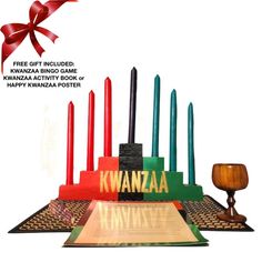 an advertisement for kwanzaa candles on display