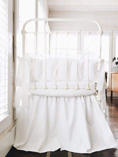 White | Farmhouse Crib Bedding Set Farmhouse Crib, White Crib Skirt, Farmhouse Cribs, White Crib Bedding, White Nursery Decor, Crib Liners, Bumper Pads For Cribs, White Crib, Baby Crib Bedding Sets