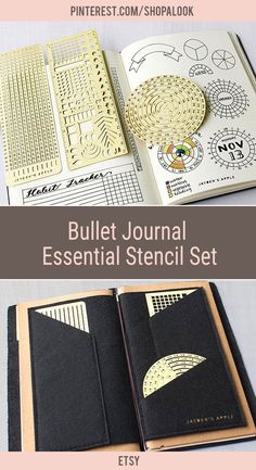 Bullet Journal Essential Stencil Set, Circle Chart Grid Chart Stencils - fits A5 journal & Midori Regular (Essential - Gold) #afflink #bulletjournal #bulletjournaling #bulletjournaljunkie Bullet Journal Essentials, Felt Case, Bullet Journal Hacks, A5 Journal, Journal Book