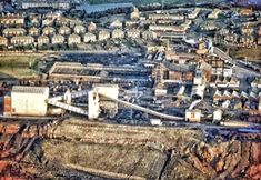 an aerial view of a large industrial area