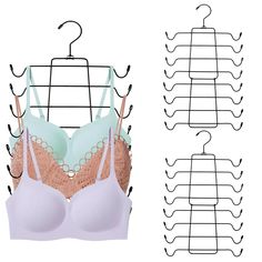 two bras hanging on a clothes rack next to an image of the same bra