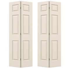 two white doors are open on a white background