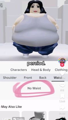 an image of a cartoon character on the webpage with caption that reads, perfect characters head & body clothing shoulder front back no waist