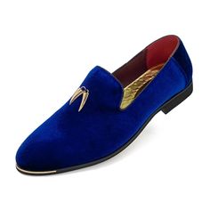 PRICES MAY VARY. ✫【HIGN-END VELVET & QUALITY SOLE】These royal blue dress shoes are made of high-graded velvet upper, for a classic and chic look. The durable non-slip rubber outsole provides just the right amount of traction as well as extended durability. ✫【STYLISH & COMFORTABLE】With our designer golden ornament and the unique anti-kick band around the toe area, this stylish smoking slipper will be easy to match with your various kinds of suits. It's light-weighted and breathable, the removable Royla Blue Wedding Shoes, Royal Blue And Gold Wedding Shoes, Royal Blue Dress Shoes, Velvet Dress Shoes, Black Velvet Loafers, Blue Dress Shoes, Suede Dress Shoes, Shoes Glitter, Mens Black Dress Shoes