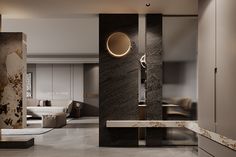 an elegant bathroom with marble walls and flooring