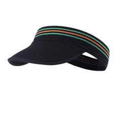 a black visor with colorful stripes on it