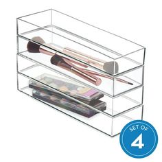 clear acrylic drawer organizer with 4 compartments for makeup, brushes and other items