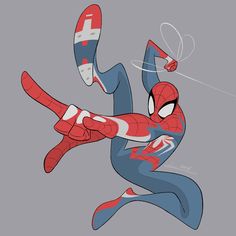 the amazing spider - man is flying through the air with his arms out and legs spread wide